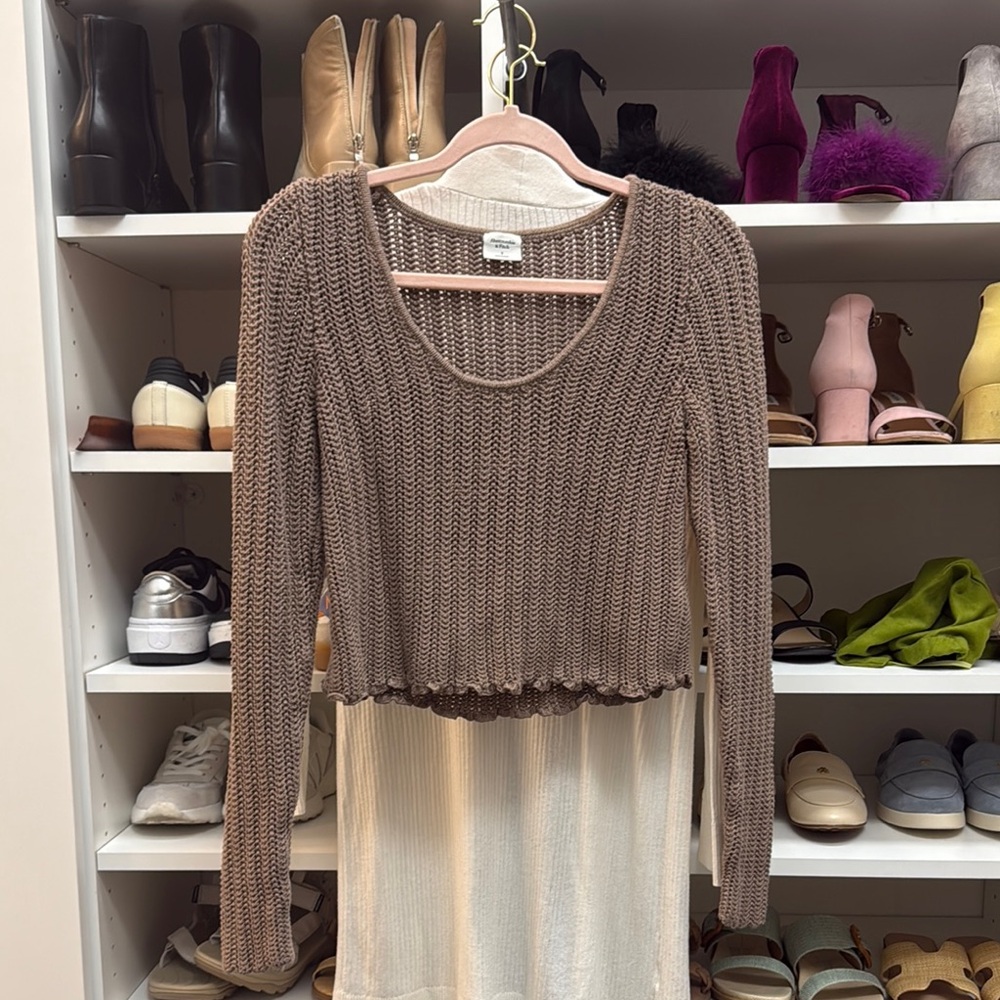Brown Knit Cropped Sweater